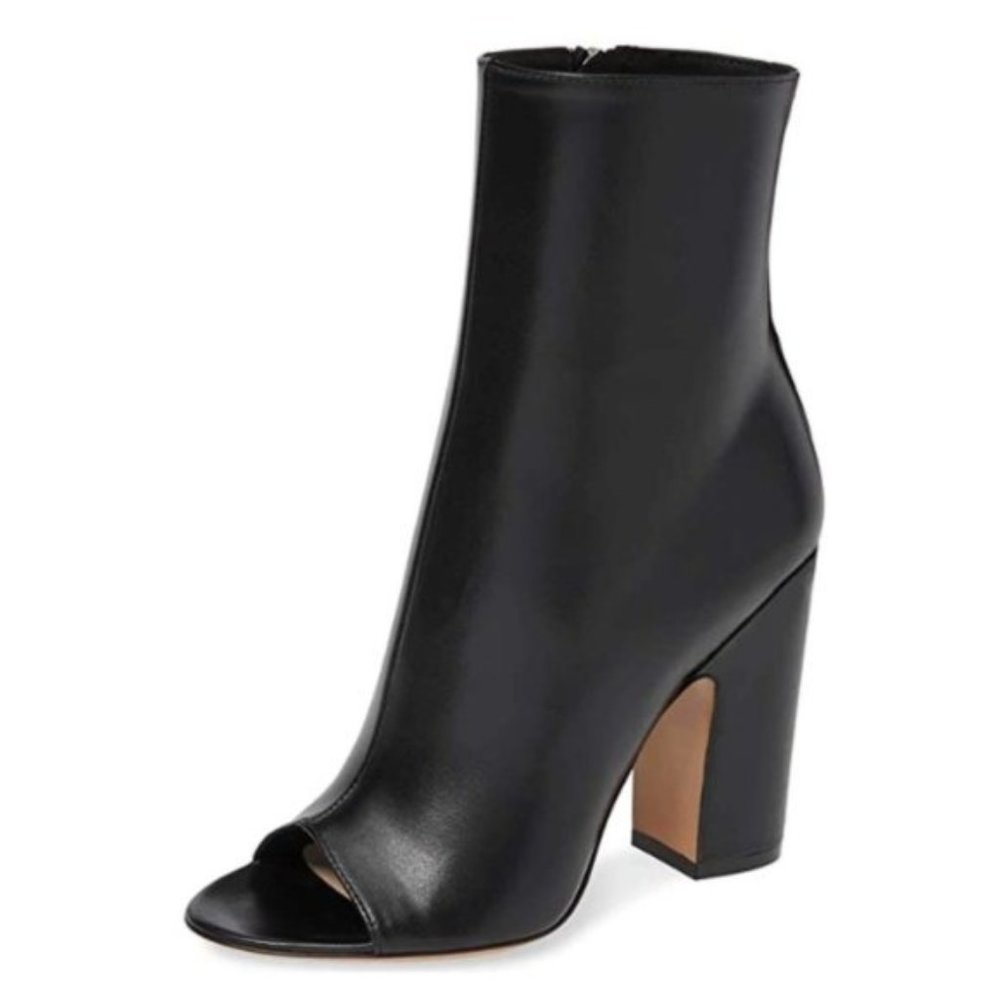 XYD Chic Peep Toe Mid Calf Boots High Chunky Heel